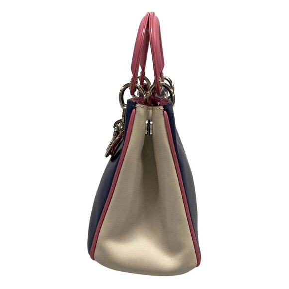 Auth DIOR/ChristianDior Diorissimo Navy Pink Cream Leather Tote Bag - Picture 4 of 16